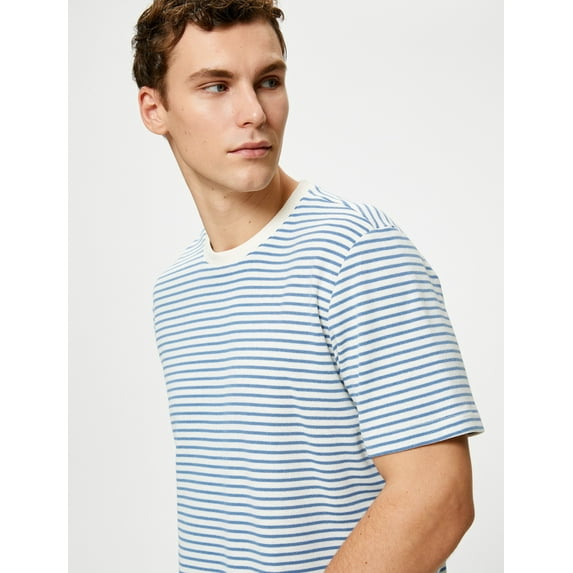 Crew Neck Short Sleeve Textured Basic T-Shirt