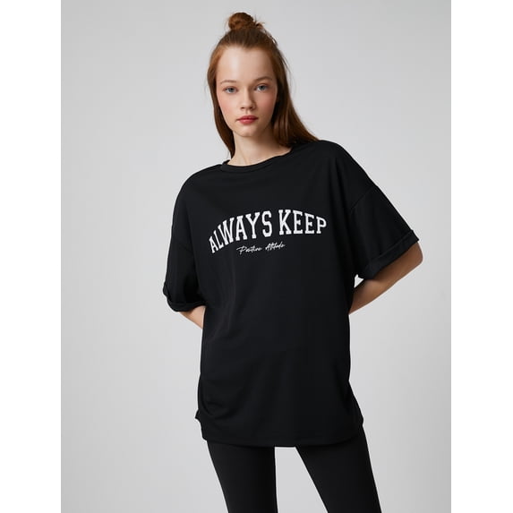 Crew Neck Slogan Printed Oversized T-Shirt