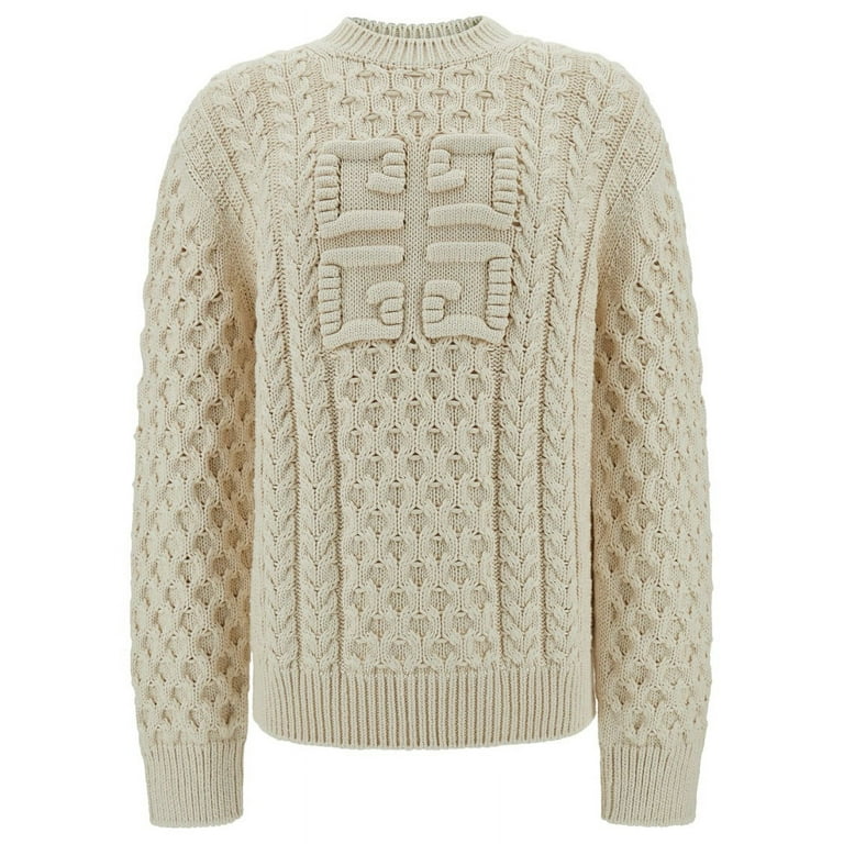 Givenchy Male Oversized Ivory Sweater With 4G Logo In Cotton Blend Neutrals Sizes standard XXXS 7XL