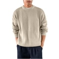 thumbnail image 1 of Crew Neck Sweater for Men Casual Winter Comfy Sweatshirt Knitwear Long Sleeve Plain Pullover Knit Tops Loose Fit (2XL, Beige), 1 of 6