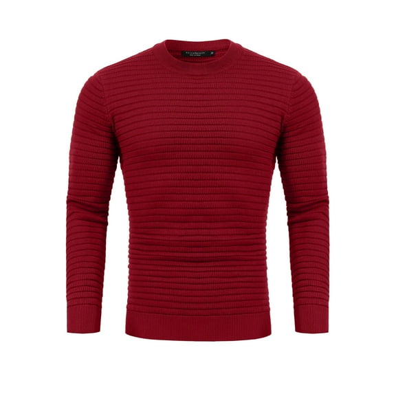 Crew Neck Sweater for Mens Knitted Pullover Sweaters with Solid Stripe