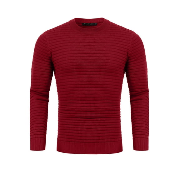 Crew Neck Sweater for Mens Knitted Pullover Sweaters with Solid Stripe