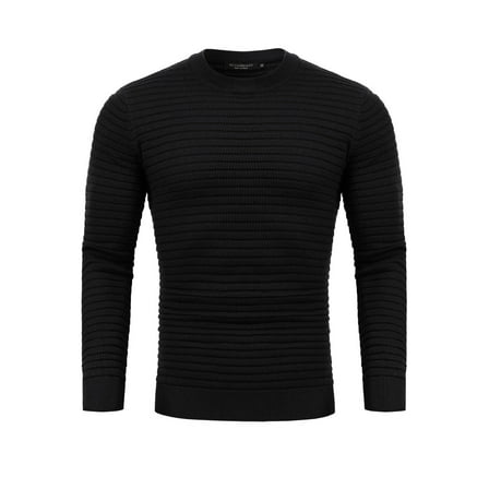 Crew Neck Sweater for Mens Knitted Pullover Sweaters with Solid Stripe