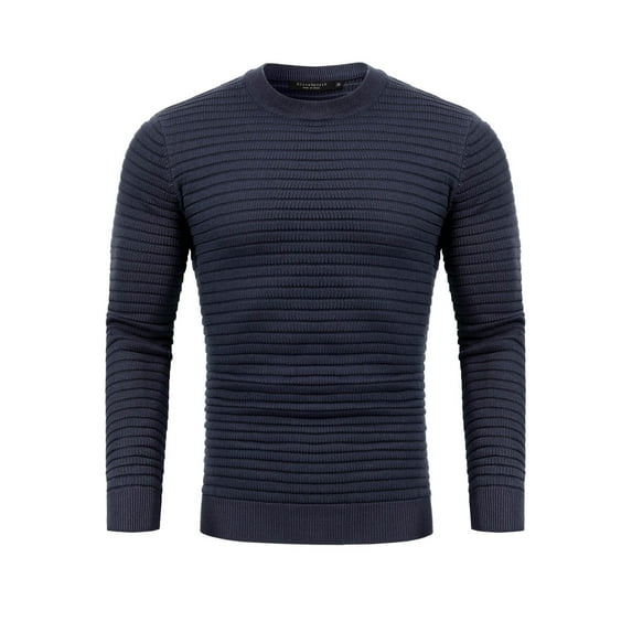 Crew Neck Sweater for Mens Knitted Pullover Sweaters with Solid Stripe