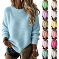 thumbnail image 1 of Crew Neck Sweaters for Women, Long Sleeve Solid Raglan Knit Loose Pullover, Casual Soft Knitted Fall Daily Fashion Sweater Top White M, 1 of 6