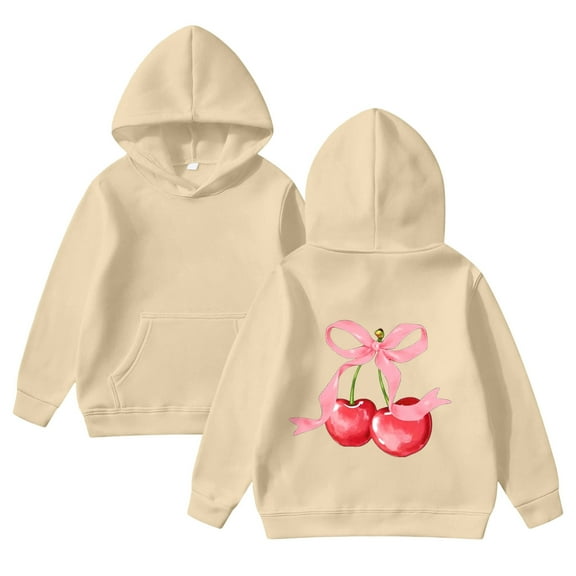 Crew Neck Sweatshirt Girls Long Sleeve Graphic Print Hooded Loose Fit Pullover Sweatshirt For Casual Wear And Beige