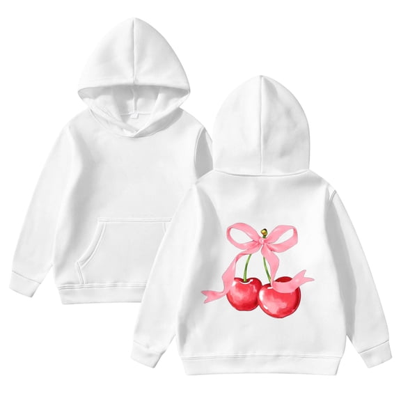 Crew Neck Sweatshirt Girls Long Sleeve Graphic Print Hooded Loose Fit Pullover Sweatshirt For Casual Wear And White