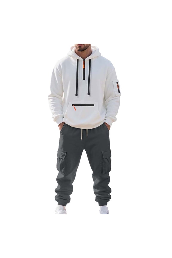 Crew Neck Sweatshirt Tracksuit Set Men 2 Piece Joggers Workout Casual Sweatpants Athletic Gym Sportswear Outfit Warm