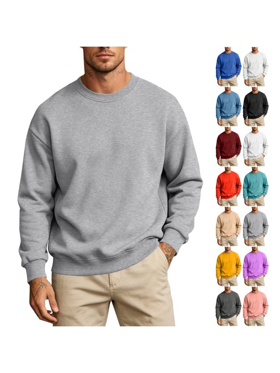 Crew Neck Sweatshirt for Men Drop Shoulder Solid Color Oversized Loose Fit Basic Pullover Long Sleeve Casual Gym Workout Top
