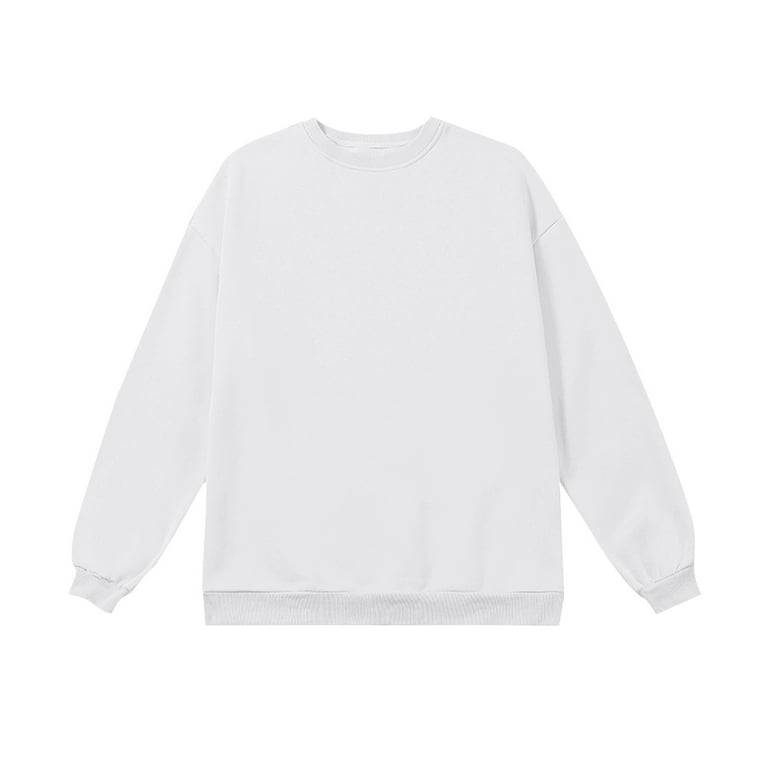 Crew Neck Sweatshirt for Mens Men s Oversized Fit Round Neck Long Sleeve Sweaters Casual Hoodie Mens Hoodies White M