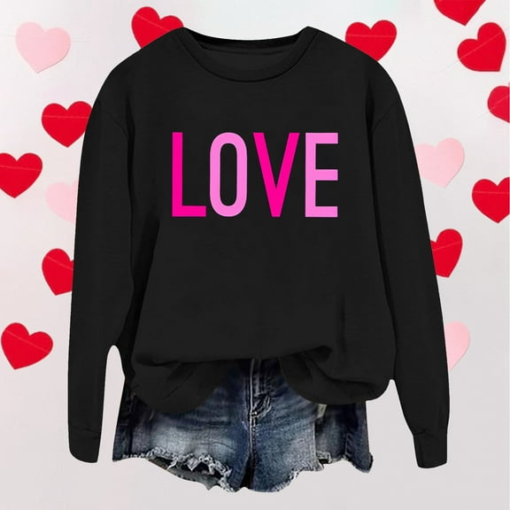 Crew Neck Sweatshirts For Women Letter Print Casual Casual Tunic Tops Pullover Shirts Loungewear Outfits Clothes Black M