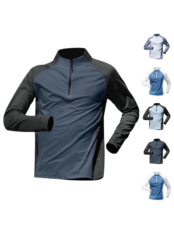 Crew Neck Sweatshirts Ndbuld Men's Half Zip Training Clothes Men's Drying Clothes Long Sleeved Sports Track And Field Sports T-shirts Running Fitness Tops