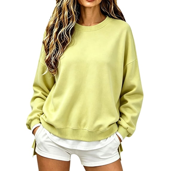 Crew Neck Sweatshirts Sports Fan Clothing Plain Sweatshirt Lightweight Sweatshirts Crewneck Sweatshirts Women Oversized Sweatshirt Warm Plain Tops Fall Must Haves Women 2026 Hiking Clothes,Yellow,L