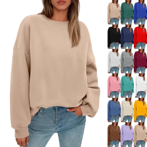 Crew Neck Sweatshirts Women Fall Oversized Crewneck Sweatshirt Vintage Fleece Pullover Loose Fit Cute Y2K Hoodie,Army Green M
