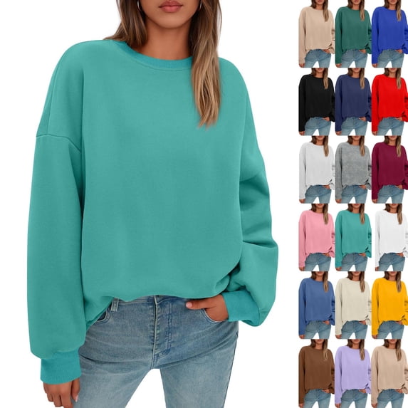 Crew Neck Sweatshirts Women Fall Oversized Crewneck Sweatshirt Vintage Fleece Pullover Loose Fit Cute Y2K Hoodie,Green M