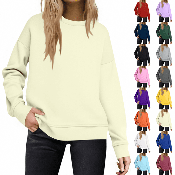 Crew Neck Sweatshirts Women Fall Oversized Crewneck Sweatshirt Vintage Fleece Pullover Loose Fit Cute Y2K Hoodie Khaki S