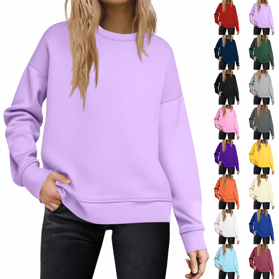 Crew Neck Sweatshirts Women Fall Oversized Crewneck Sweatshirt Vintage Fleece Pullover Loose Fit Cute Y2K Hoodie Light Purple 2XL