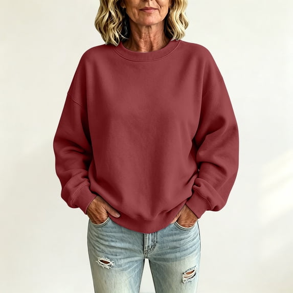 Crew Neck Sweatshirts Women Fall Oversized Crewneck Sweatshirt Vintage Fleece Pullover Loose Fit Cute Y2K Hoodie S