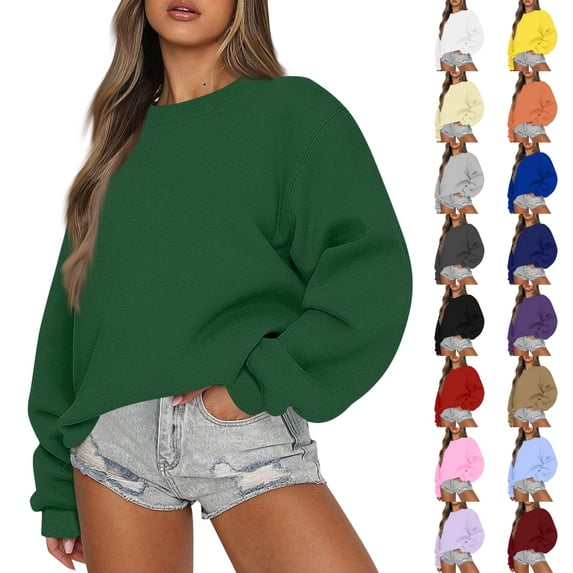 Crew Neck Sweatshirts Women Fall Oversized Crewneck Sweatshirt Vintage Solid Color Pullover Loose Fit Cute Y2K Hoodie Dark Gray 2XL