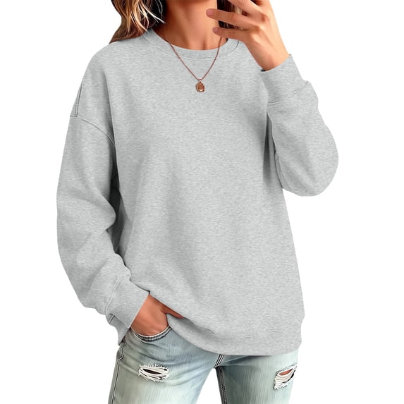 Crew Neck Sweatshirts Women Long Sleeve Drop Shoulder Pullover Sweatshirts Fall Winter Causal Loose Sweatshirts, M