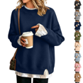 thumbnail image 1 of Crew Neck Sweatshirts Women Oversized Fall French Terry Layered Pullover Sweatshirt Fake Two‑Piece Tops Pullover Casual Split Hem Top, 1 of 6