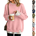 thumbnail image 1 of Crew Neck Sweatshirts Women Oversized Fall French Terry Layered Pullover Sweatshirt Fake Two‑Piece Tops Pullover Casual Split Hem Top, 1 of 6