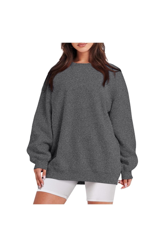Crew Neck Sweatshirts Women Oversized Preppy Sweatshirt Loose Fit Long Sleeve Fleece Pullover Crewneck Y2k Hoodie