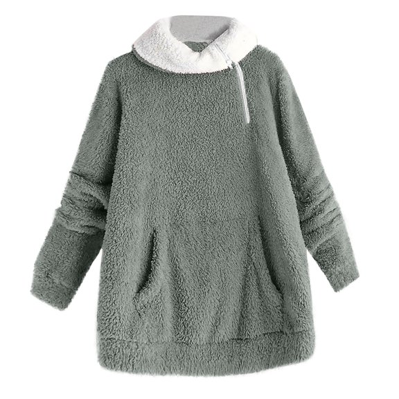 Crew Neck Sweatshirts Women Sevevn Women's Fuzzy Fleece Pullover Crew Neck Sweatshirt Casual Loose Outwear Coat with Pockets