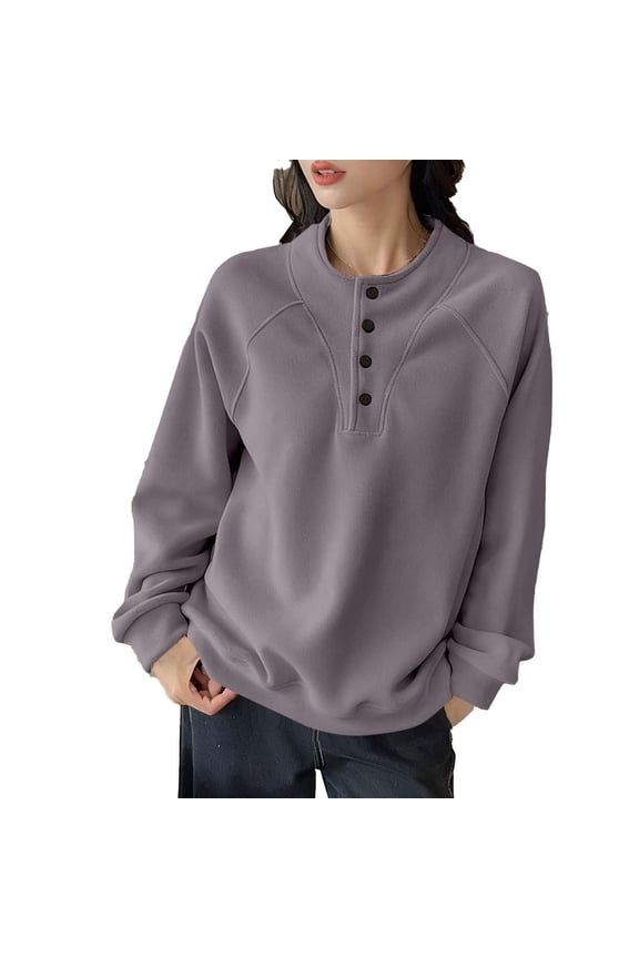 Crew Neck Sweatshirts Women Sevevn Womens Crew Neck Long Sleeve Sweatshirts Half Button Lightweight Pullover Fashion Fall Clothes