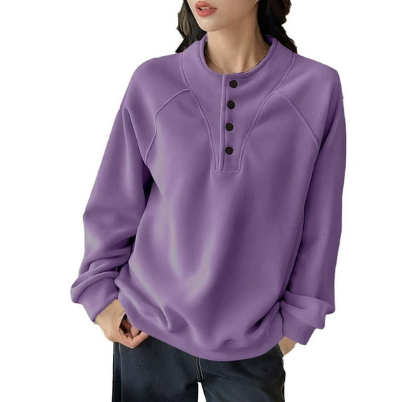 Crew Neck Sweatshirts Women Sevevn Womens Crew Neck Long Sleeve Sweatshirts Half Button Lightweight Pullover Fashion Fall Clothes