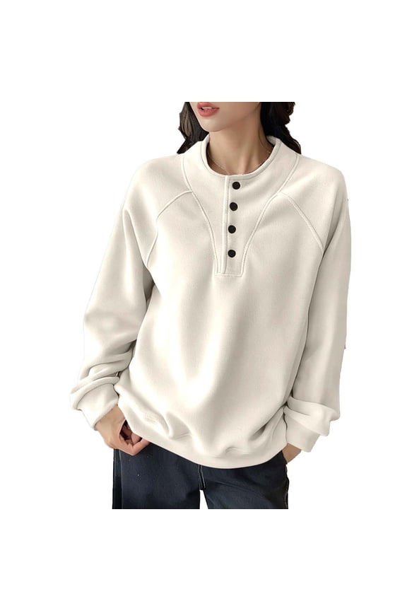 Crew Neck Sweatshirts Women Sevevn Womens Crew Neck Long Sleeve Sweatshirts Half Button Lightweight Pullover Fashion Fall Clothes