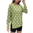 thumbnail image 1 of Crew Neck Sweatshirts Womens Polka Dots Print Cute Pullover Long Sleeve Tops Side Split Fashion Outfit (XL, Yellow), 1 of 4