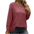 thumbnail image 1 of Crew Neck Sweatshirts for Women Button Down Long Sleeve Sweatshirt Basic Solid Color Oversized Sweatshirt Pullover on Womens Sweatshirt, 1 of 8