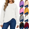 thumbnail image 1 of Crew Neck Sweatshirts for Women,Long Sleeve Loose Fit Pullover with Front Pocket,Casual Solid Color Tops for Daily Wear, 1 of 6