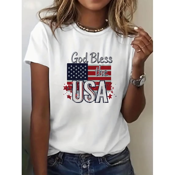 Crew Neck T-Shirt - Fashionable Womens Print T-Shirt - Casual Cotton Knit Fabric With Round Neckline - Lightweight & Breathable For Spring & Summer Wardrobe