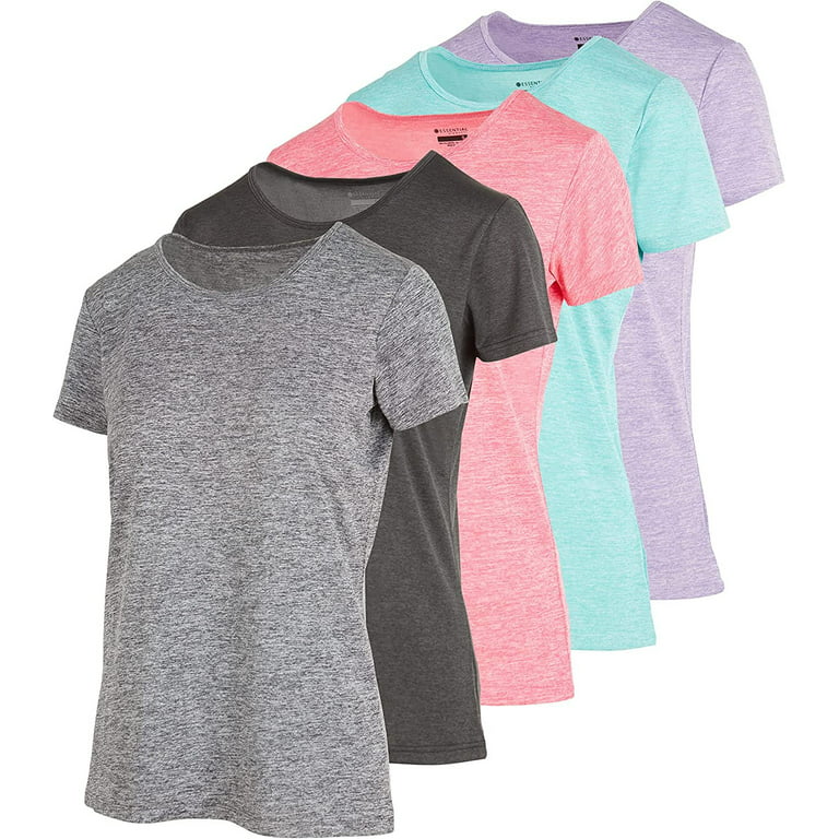 Crew Neck T-Shirt for Women Athletic Active Yoga Womens Workout Gym Tops 5  Pack X-Large, Set A 