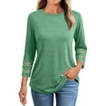 thumbnail image 1 of Crew Neck T-Shirts Womens 3/4 Length Sleeve Tops Hollow Lace Patchwork Loose Trendy Dressy Casual Blouses, Green M, 1 of 7