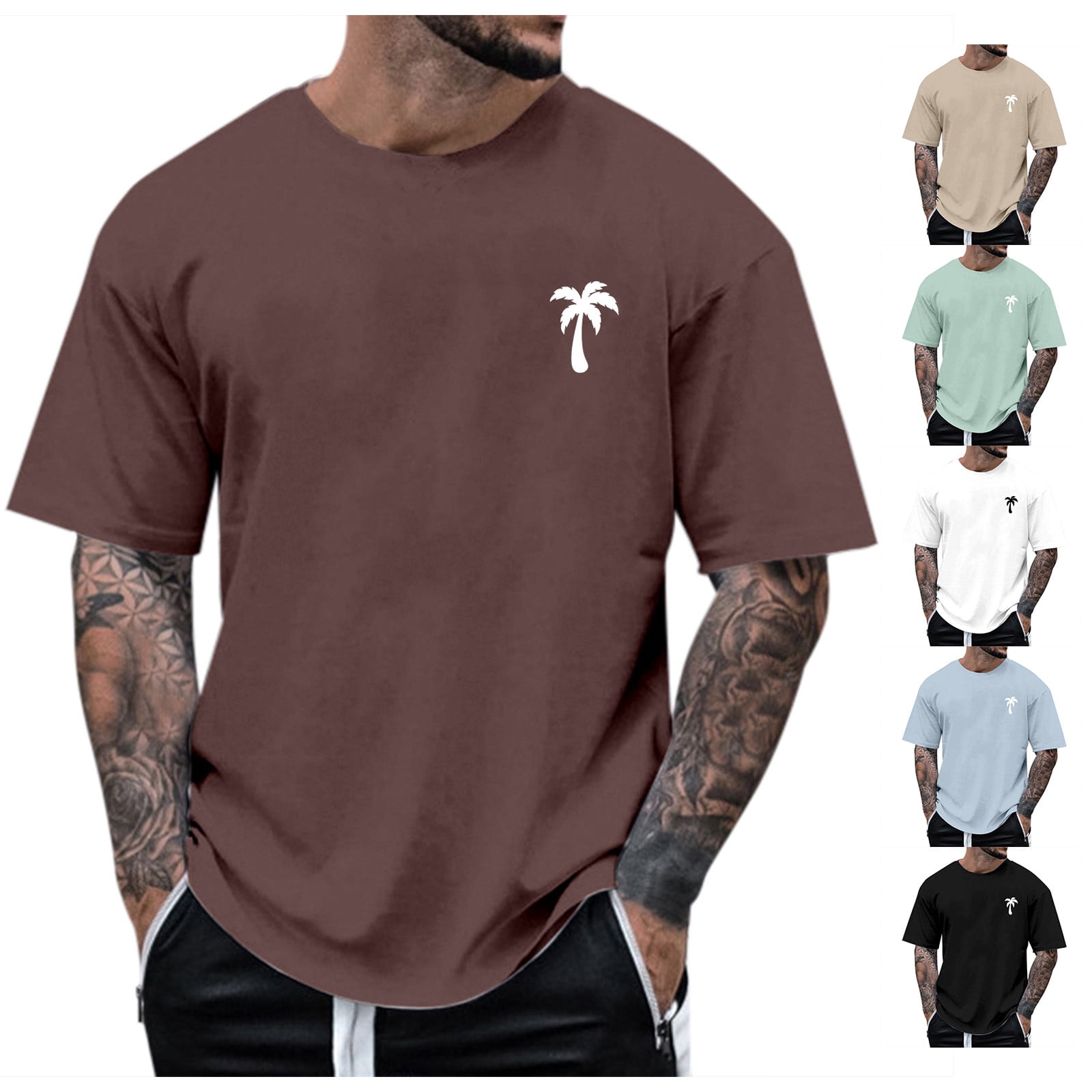 Crew Neck T Shirts for Men Black Quarter Sleeve Big & Tall Pullover ...