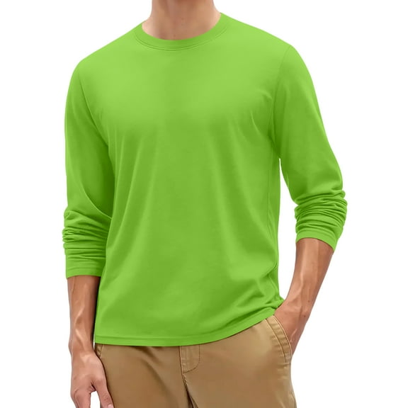 Crew Neck T Shirts for Men Long Sleeve Lightweight Casual Base Tops Solid Color Slim Fit Athletic Workout Undershirt S Polyester