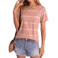 thumbnail image 1 of SOMER Women’s Striped Cotton Blouses Casual Short Sleeve Crew Neck Summer TShirts for Going Out,Pink (Available in Plus Size), 1 of 7