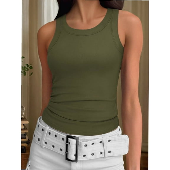Crew Neck Tank Tops for Women Stretch Camisole Shirts