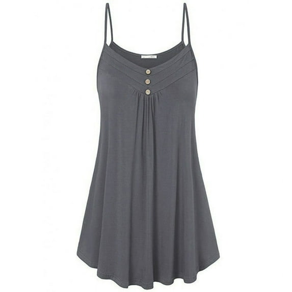 Crew Neck Tank Tops for Women - Women Sleeveless Spaghetti Strap Double Breasted Solid Dress Tunic Tank Tee Lady Tank Tops Style-53 Gray 5XL