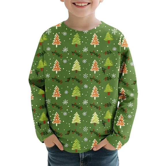 Crew Neck Tee Shirts for Kids Girl Boy Winter Fall Long Sleeve Graphic Elegant Happy Vacation Christmas Casual Cute T Shirt Thermal Tee Shirt Tops Child 2025