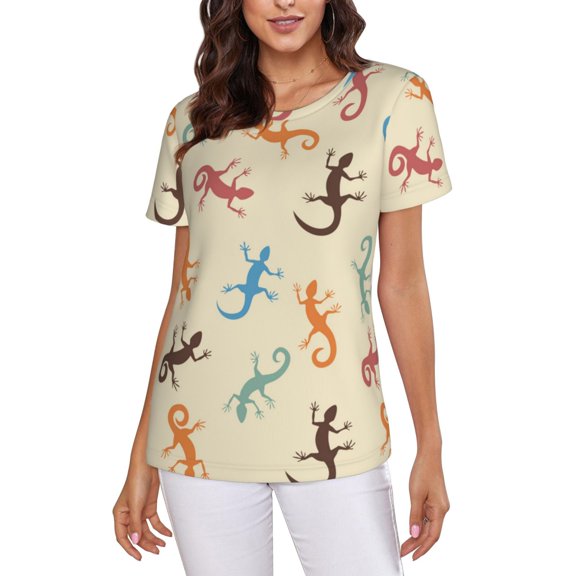Crew Neck Tee Tops Summer Short Sleeve Casual T-Shirts, Lizards Lizard Pattern