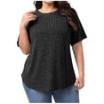 thumbnail image 1 of Crew Neck Tees Casual Ribbed Knit Short Sleeve Pullover Classic T-Shirt, Women’s Plus, 1 of 9