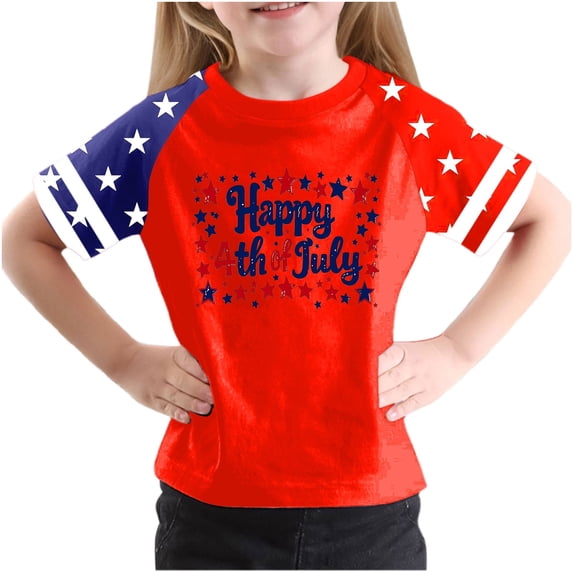 Crew Neck Tops for Children Boy Girl Fall Summer Short Sleeve 4th of July Graphic Lounge Kawaii Top T Shirt Blouse Child 2026 Soft Comfy Clothing Fashion 10 Years