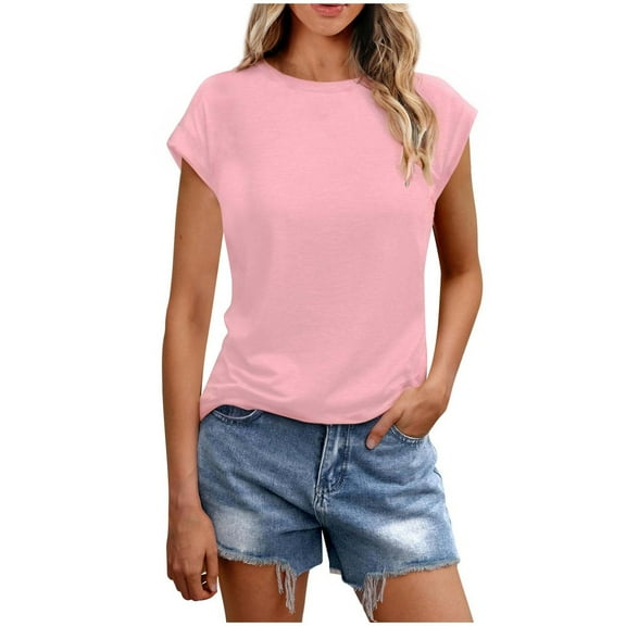 Crew Neck Tops For Womens Summer Fashion T Shirts Felame Solid Color T-Shirts Women Casual Basic Tees Women Cute Classic Tops Women's Work Short Sleeves T Shirt