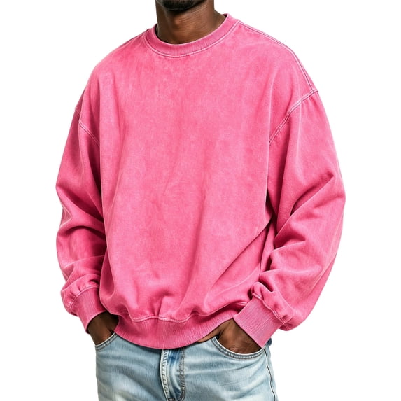 Crew‑Neck Vintage‑Wash Pullover Sweatshirts for Men Oversized Boxy‑Fit Drop‑Shoulder Ribbed‑Cuffs Fall Winter Tops