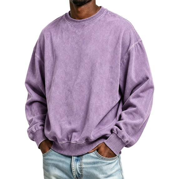 Crew‑Neck Vintage‑Wash Pullover Sweatshirts for Men Oversized Boxy‑Fit Drop‑Shoulder Ribbed‑Cuffs Fall Winter Tops