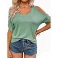 thumbnail image 1 of Crew Neck Women Solid Color Casual Cold Shoulder Tops Off Shoulder Summer T-shirt, 1 of 6